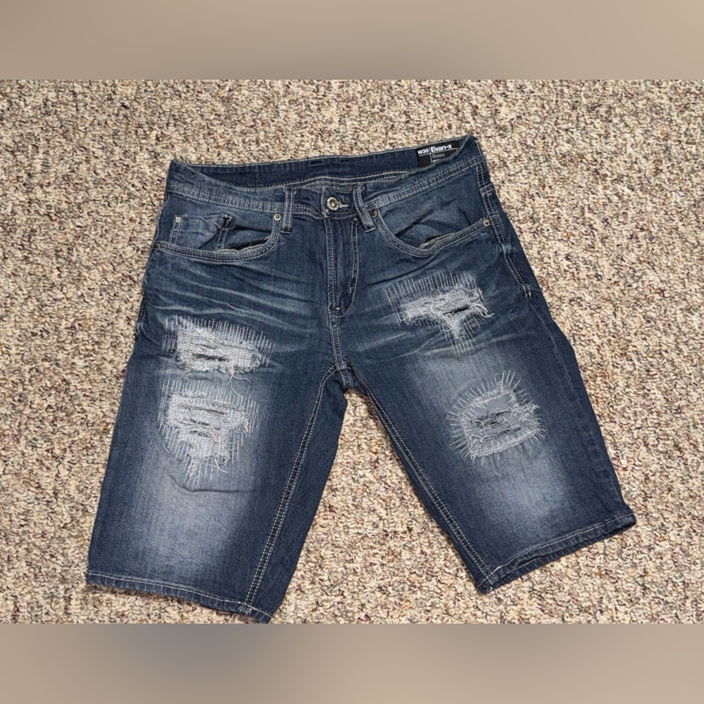 Buffalo David Bitton Evan-X Distressed Blue Denim Shorts, men's size 30‎